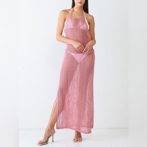 Crochet Mesh Maxi Cover-Up | Sheer Halter‎ Beach Dress